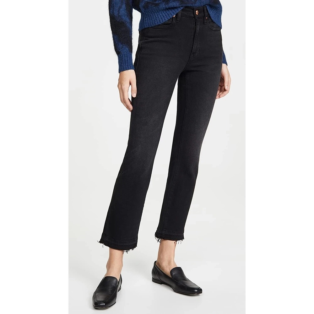 AYR The Rocker Jeans with Frayed Hem in Magnetic Black Cropped Denim Size 26